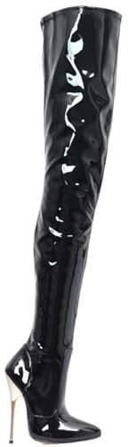 RJXGECUF Tacchi Donna Tacchi Alti 15cm Stivali al Ginocchio Stivali Alti alla Coscia Tacco di Metallo in Vernice,Black-44