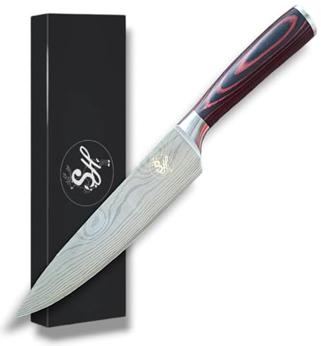 S-HubOla S-Hunter Serie 20 cm Klinge Profi-Kochmesser - Allzweckmesser für präzises Schneiden - mit ergonomischem Holzgriff.