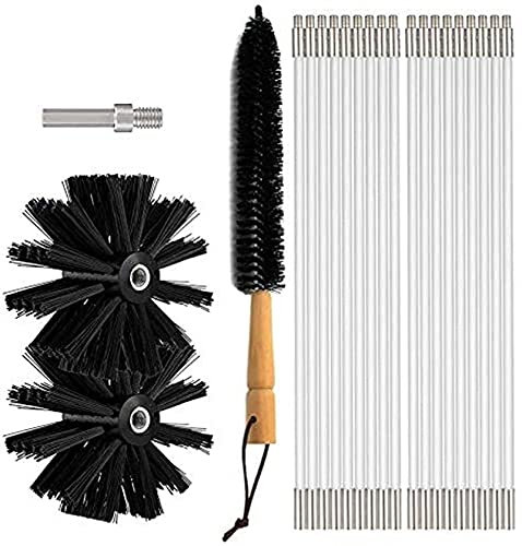 SIYAN 20FT Dry Vent Cleaning Brush Kit, Lint Remover For Dryer Duct - Fireplace Chimney Sweep Cleaning Brush With Long Flexible Rods, With Or Without A Power Drill (2 Brush Head +9 Rods)(18 Rods)