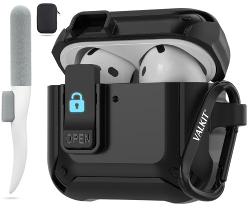 Sturzschutzhülle für AirPods 5/AirPods 4 mit Reinigungsset, Schwarz | für Apple iPod 5/4 Case mit Schlüsselanhänger, Karabiner, Drahtloses Laden, Stoßfest, Sturzschutz