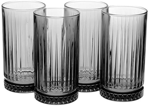 Queensway Home & Dining Elysia Coloured Glasses Set Premium 355ml & 450ml Whiskey Tumblers, Vintage Cut Design, Lead-Free Crystal, Dishwasher Safe, Ideal for Cocktails, Water or Gifts Set of 4
