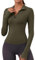 Rapbin Women's Long Sleeve Gym Tops 1/4 Zip Sweatshirt Yoga Top Running Tee Shirts Half Zip Sport T-Shirts with Thumb Holes Army Green XL