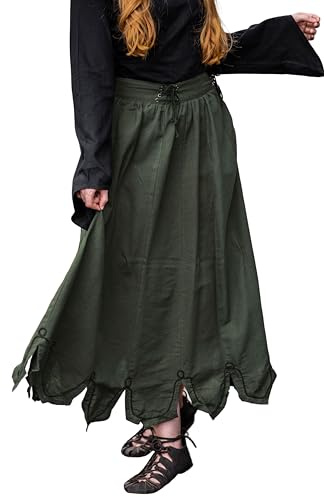 Leonardo Carbone® Damen Mittelalterrock Mit Stickerei Svenja | Verstellbare Schnürung | Dekorative Stickerei | Karneval, Halloween, Cosplay, LARP, Kostüm, Gewand, Mittelalter | Baumwolle Grün 3XL
