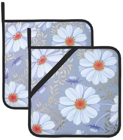 YHBLYKXP Set di 2 presine da cucina resistenti al calore, motivo margherita, colore: blu