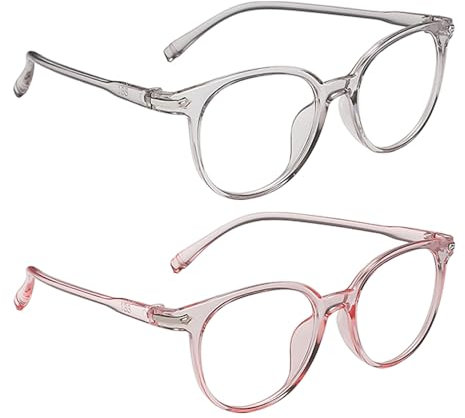 SLEEKEE Pack De 2 Lunettes Rondes, Lunettes Enfant, Lunettes Anti Lumière Bleue, Lunettes Design Simple, Lunettes Mode