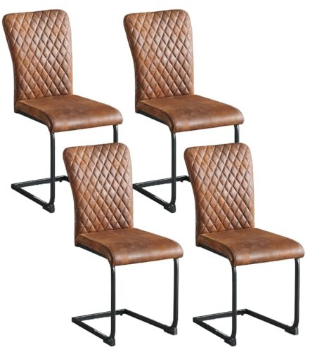 JYMTOM 4er Set Freischwinger Schwingstuhl Esszimmerstuhl mit Kunstleder-Bezug und hoher Rücklehne, Metallgestell, Moderner Küchenstuhl, Polsterstuhl für Wohnzimmer Konferenzraum(4, Braun)