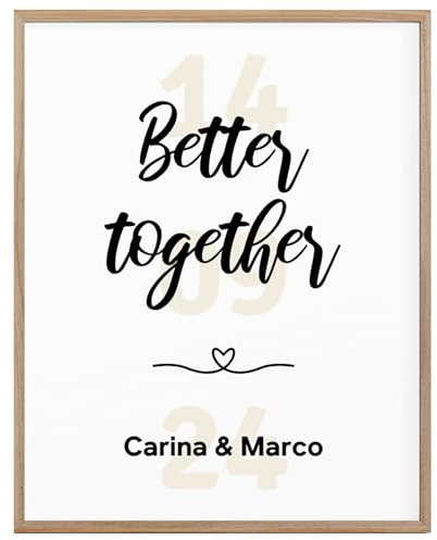 alma home better together A4 (21,0 × 29,7 cm) Poster personalisiert mit Namen und Datum Partner Geschenke Wanddeko Jahrestag Geschenk für sie Hochzeitsgeschenk