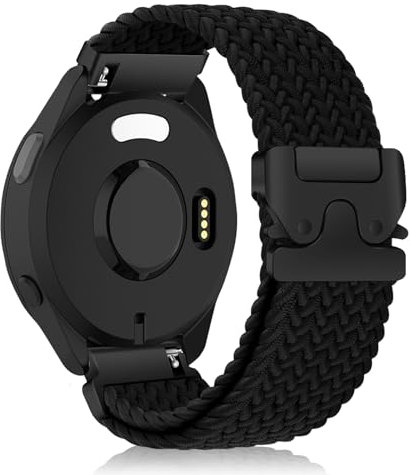 KeHowy 20mm Nylon Armband für Garmin Vivoactive 5/6/Forerunner 165/165 Music/245/245 music/645/645 music/570 42mm, Geflochtenes Ersatzarmband für Garmin Venu Sq 2/Venu 2 Plus/Approach S50/S44 -Schwarz