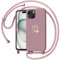 Yichxu Handyband für iPhone 15 Hülle mit Band, Herz Design Necklace Handyhülle zum Umhängen Kordel, Stoßfest Schutzhülle mit Kette, Weich TPU Liquid Silikon Case für iPhone 15, Rosa