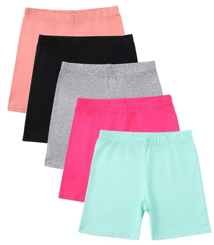 duxyoz 5 Pack Girls Cycling Shorts Breathable Safety Dance Dress Short Kids Children Teen Cotton Stretchy Undershorts Multipack Cartwheel Bike Shorts Summer Clothes Set Multicolor 13-14 Years