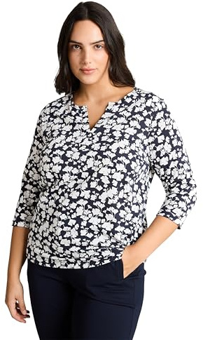 TOM TAILOR Damen Plussize T-Shirt Henley mit Alloverprint