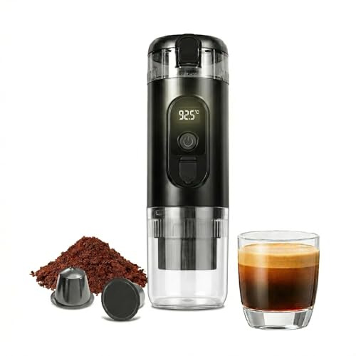 XXULDCF Machine à expresso portable à affichage intelligent – Machine à café USB-C auto-chauffante de 20 bars pour voiture, camping et voyage | 2 en 1 compatible avec les moules, les capsules NS et