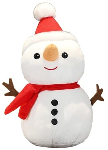 KUKUShining Schneemann Plüsch, Weiche Kuscheltier Weihnachts Stofftier Kissen Mit Hutschal Flauschiges Plüschtier Kuschelpuppe Zur Dekoration(50cm/19.8in)