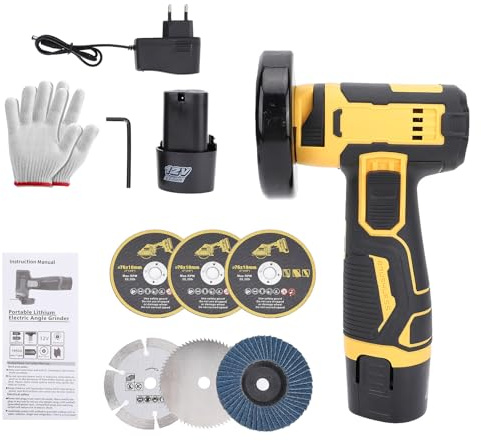 Handgehaltenes Winkelschleifwerkzeug, kabellose Schneid- und Poliermaschine mit 2 wiederaufladbaren Akkus, multifunktionaler MINI-Fliesenschneider mit 6 Scheiben für Ziegel, Holz, Stahl, Stein