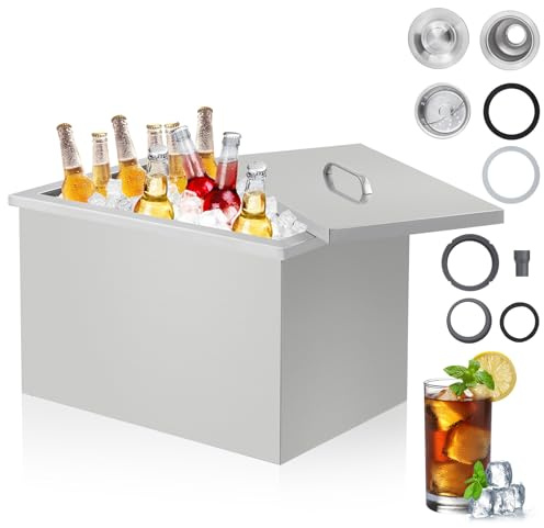 Commercial Drop in Ice Chest Cooler – Stainless Steel with 24h Insulation, Drain-Pipe & Plug, Outdoor Kitchen Ice Bin Bar for Cold Wine/Beer/BBQ/Picnic/Party