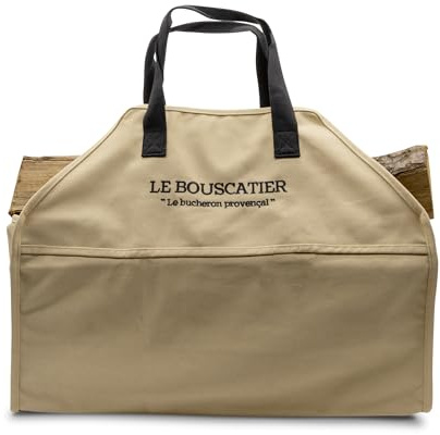 Borsa per il trasporto legna da ardere, robusta e resistente, per legna da ardere, 60 x 46 x 26 cm da 50 litri. Cesto multiuso extra largo, accessorio per stufa, camino, braciere (Beige)