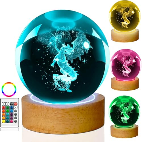 3D Dragon Kristallkugel-Nachtlicht mit 16 Farben, coole 80-mm-Drachenstatuen-Figuren Glas-Dekorlampe mit Holzsockel und Fernbedienung Geburtstagsgeschenk für einen Jungen und Drachen-Geschenke