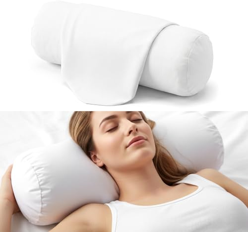2 Pack Round Bolster Pillow Cases Cover, 42x16cm Soft Breathable Silk Satin Pillowcase, Cylinder Cervical Support Neck Roll Pillowcases with Hidden Zipper for Hair & Skin, Pillow Case Only(White)