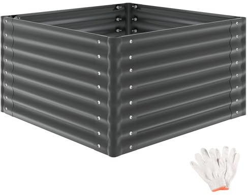 tectake® Bac à Fleurs surélevé 100x100x62, Acier galvanisé, Bords arrondis | Bords arrondis, 600 litres, gants compris, fond ouvert, résistant aux intempéries, potager surélevé, gris anthracite