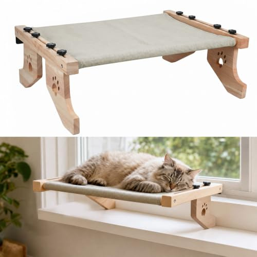 Chaise longue chauffante suspendue pour chat - Hamac en bois pour radiateur et rebord de fenêtre - Dimensions : 55 x 38 cm - Amovible et lavable - À suspendre et à poser sur le sol