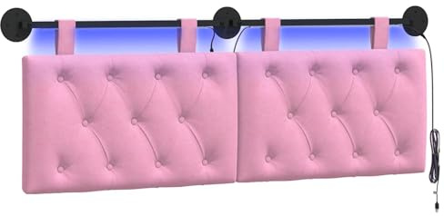 vidaXL Hängendes Kopfteil Mit LED Licht Rosa Stoff, Moderner Schlafzimmerkopf, rechteckiges Polster, Cozier Rückenlehne, minimalistische Deko, platzsparend