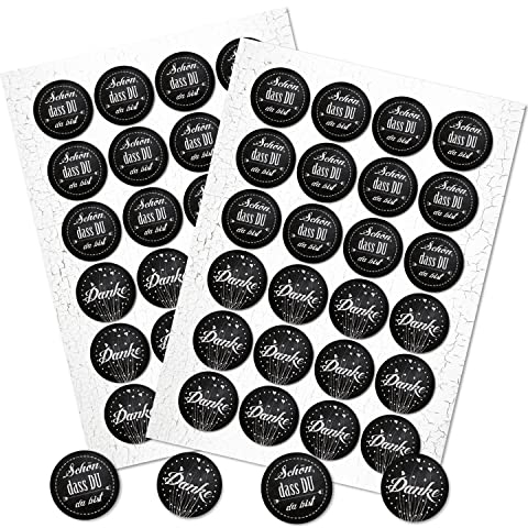 Logbuch-Verlag 48 runde Schön dass Du da bist + Danke Stocker schwarz weiß Sticker Aufkleber Hochzeit Verpackung Geschenkaufkleber Etikett 4 cm