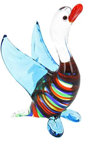 Verre de Venise Murano Verre Figurine de canard à rayures, bleu, tourbillonnant de 3 pouces de hauteur - décoration d'oiseaux colorée pour la maison ou le bureau Ornement de canard fait à la main à la