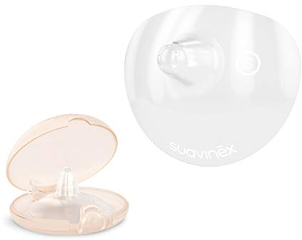 Suavinex, Pack de 2 Protège-Mamelons Allaitement, en Silicone Souple, Doux et Fin, Prévient l'Inconfort et les Irritations, Facilite l'Allaitement, Imperceptibles pour Bébé, avec Boîte Hygiénique, S