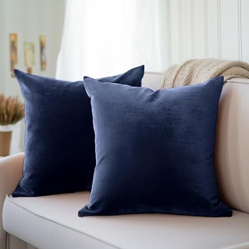 Encasa Homes Kissenbezüge aus Samt - 2er-Set (50x50 cm) - Navy blau- Uni gefärbt, weich & glatt, waschbar, quadratisch, großer Wurfkissenbezug für Couch, Sofa, Stuhl, Bett und Wohnbereich