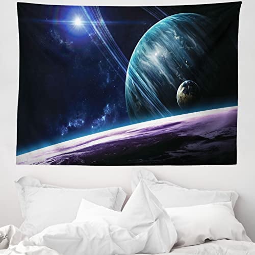ABAKUHAUS Platz Wandteppich, Universum mit Planeten aus Weiches Mikrofaser Stoff Waschbar ohne Verblassen Digitaldruck, 150 x 110 cm, Blau Lila