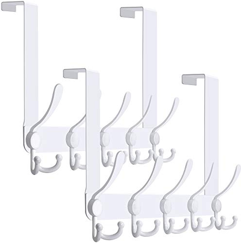WEBI Over The Door Hook Hanger with 5 Tri Hooks for Hanging Coats, Towels, Behind Back of Door, White, 2 Packs
