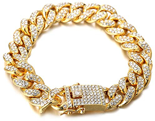 Halukakah Goldkette Herren Iced Out,18 Karat Echt Gold Vergoldete 14mm Männer Armband,Goldenes,Miami Kubanische Panzerkette,22cm,Geschenk für Mann