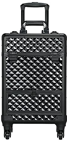 Yaheetech Cosmetic Case Professional Makeup Case Storage Travel Trolley on Wheels,Lockable Box with 1 Smooth Sliding Drawer Black