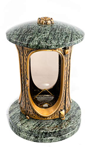 Afterglow Stilvolle Grablaterne Elégant Granit Olive Höhe 23 cm/Ø 15 cm Grableuchte Grablicht Grablampe Granitlampe Granitlaterne Bronze mit Sockel Grabschmuck