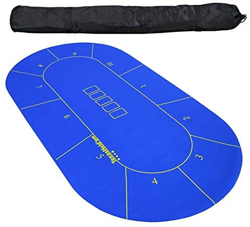 TX GIRL Roulette Layouts Blue Poker Table Tops 10 Players Rubber Square Texas Hold'em Poker Layouts Gaming Table Cloth With Shoulder Bag (Size : 1.8 * 0.9m)