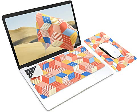 SenseAGE 3 in 1 Mouse Mat | Mousepad, Microfiber Keyboard Dust Cover, Screen/Monitor Cleaning Cloth | Non-Slip, Lightweight, Portable | for MacBook & Laptop up to 13.3 inch - Orange Square