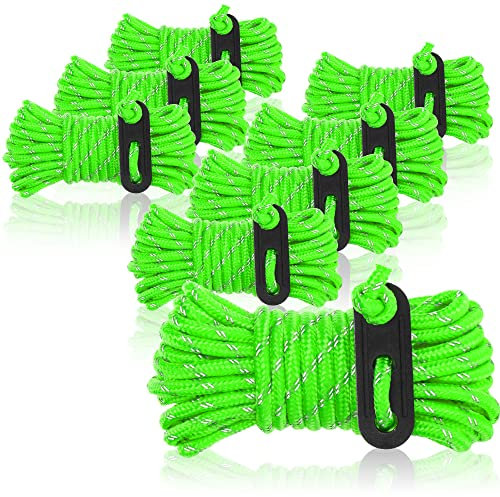COM-FOUR® 8X haubans, chacun 4m pour Le Camping, réfléchissants en Vert - Cordon de Tente avec Boucle de hauban - Cordon de Tension - Cordon de Camping - tendeur de Corde - Sangle tempête