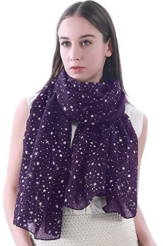Lina & Lily Damen Schal Tuch mit Folien Sternmuster (Violett (Silberne Sterne))