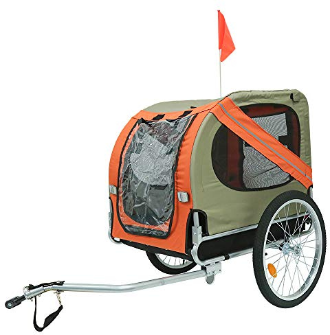 sarah Carrellino Rimorchio per Cani Animali Domestici da Bicicletta 137 x 73 x 90 Trailer Biciclette, Rimorchio Bicicletta per Cani con Frizione e Cinture di Sicurezza（Grigio Arancio）