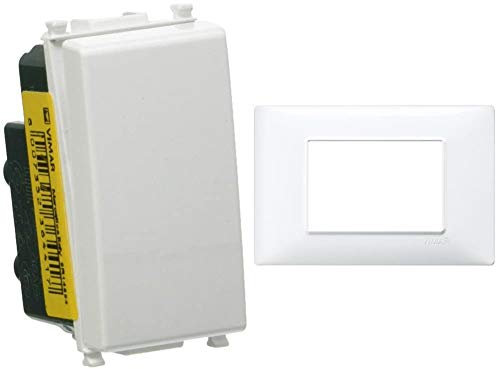 Vimar 0R14004 Plana Deviatore Elettrico illuminabile 1P 10AX Bianco & 14653.01 Placca 3 Moduli, Bianco