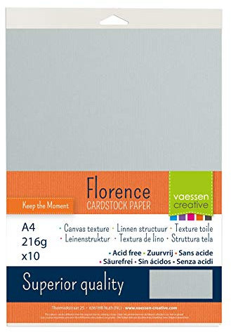 Vaessen Creative 2928-043A4 Florence Cardstock Papier, Hell-Grau, 216 Gramm/m², DIN A4, 10 Stück, Textur, für Scrapbooking, Kartenherstellung, Stanzen und andere Papierbasteleien