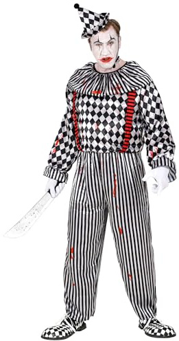 W WIDMANN MILANO Party Fashion - Retro Clown Kostüm Herren | Overall mit Clownkragen, Hosenträgern und Kopfbedeckung, Horrorclown-Kostüm für Halloween, Karneval
