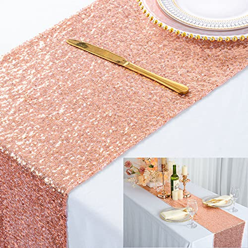 ShinyBeauty Runner da tavola in oro rosa 30 x 150 cm runner da tavola natalizio con paillettes dorate runner da tavola con lustrini glitterati per decorazioni per baby shower (30 x 180 cm, oro rosa)