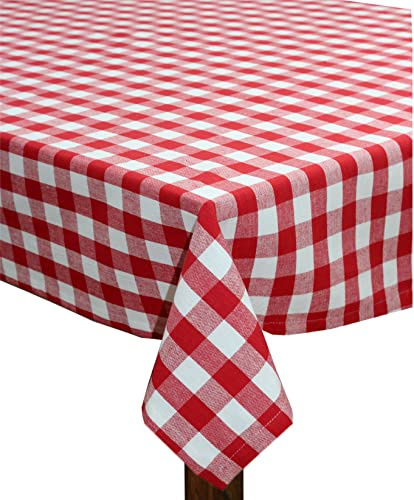COTTON CRAFT Klassische Tischdecke mit Karomuster, aus hochwertiger Baumwolle, für Halloween, Ernte, Herbst, Erntedankfest, Weihnachten, Esszimmer, Feiern, Feste, Party, 152 x 250 cm, Rot