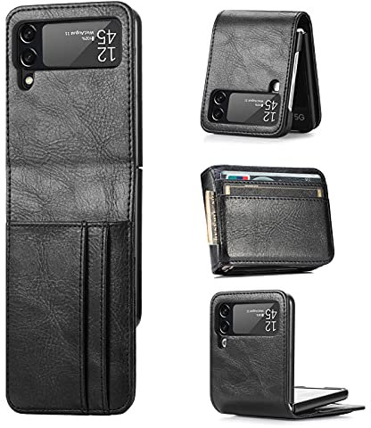 ZCDAYE Wallet Case for Samsung Galaxy Z Flip 3 Case, Samsung Z Flip 3 5G (2021) Case, Z Flip 3 leather case with Card Holder-Black