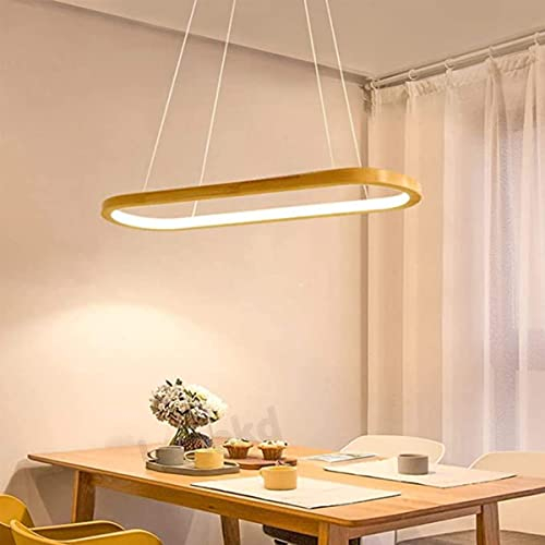 LED Pendelleuchte Holz Dimmbar Esstisch Hängelampe Höhenverstellbarer Esszimmerlampe Modern mit Fernbedienung Wohnzimmer Tisch Deko Decke Hängeleuchte Küchen Hängend Lampen (Warmes Licht, L70cm)