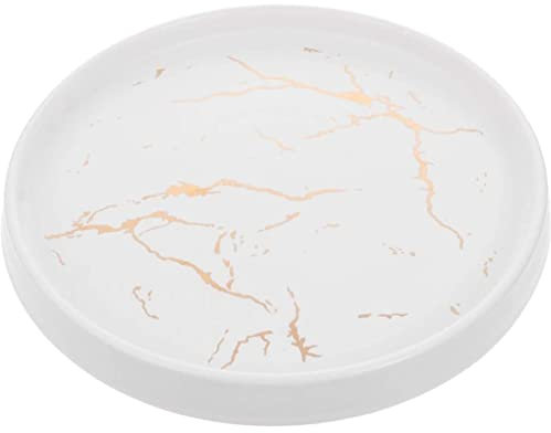 YDoLimmer Keramik Serviertablett Marmor Optik Servierplatte Rund Schmuckablage Schmucktablett Dessertteller Dekotablett für Küche Bad Couchtisch Wohnzimmer (25cm, Weiß)