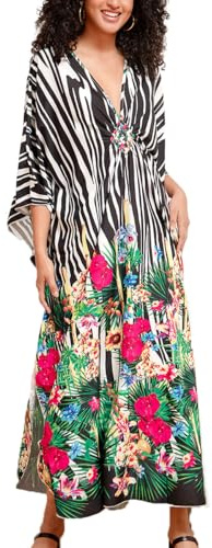 Snyemio Kaftan Vestido Largo de Playa Mujer Maxi Pareo Floral Verano Túnica Boho Talla Grande Kimono, Color 34, Talla única