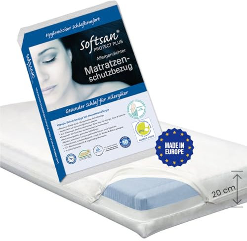 Softsan Protect Plus Matratzenbezug milbendicht 140x200x20 cm, Höhe 20 cm, Encasing, Milbenschutz für Hausstauballergiker milbenkotdicht