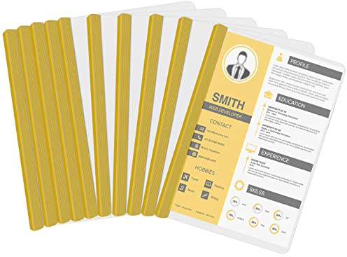 10 STK Sliding Bar Bindern, Folienordner A4, Transparente Schiebe Ordner Kunststoff mit Schiebeleiste für Office File Dokumente Organizer. Halten Sie bis zu 40 Blatt Projekte (5 Farben) (Gelb)